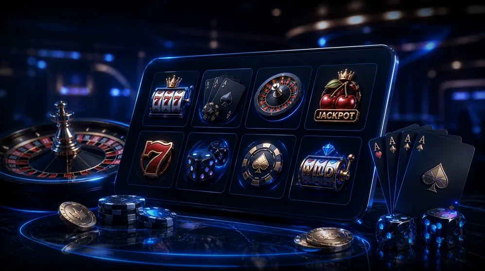 Grid of slot, card and roulette icons